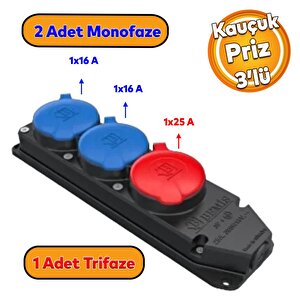 Kauçuk 1 Trifaze 2 Monofaze 3'lü Grup Priz Elektrik Çoğaltıcı Dışarıda Dayanıklı Su Geçirmez Sanayi