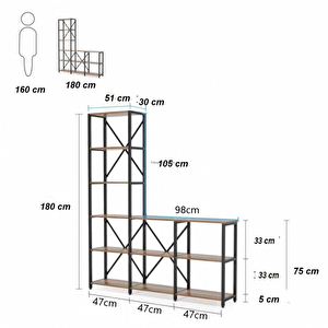 9 Raflı L Model Kitaplık Ve Tv Ünitesi