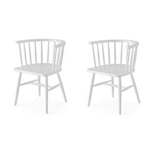 Omurga Ahşap Ağaç Kollu Sandalye 2 Li Set Beyaz