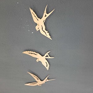 3'lü Kırlangıç Gold / Altın Renkli Ev & Ofis Metal Duvar Tablosu  26x35 Cm- 24x25 Cm- 23x14 Cm