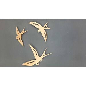 3'lü Kırlangıç Gold / Altın Renkli Ev & Ofis Metal Duvar Tablosu  26x35 Cm- 24x25 Cm- 23x14 Cm