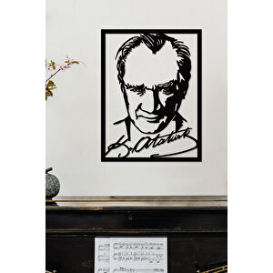 Çerçeveli Atatürk Portresi İmzalı Dekoratif Siyah Metal Duvar Tablosu Ev & Ofis Dekoru