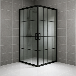 Durul Duşakabin Kare 5mm Komple Buzlu Siyah Çizgi 80x120 Cm