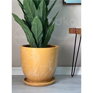 Klasik Saksı Tabaklı 30 Cm X 32 Cm  Lily Sarı Mermer Desenli Sarı Mermer Desenli