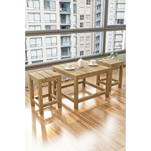 Gi̇vayo Wood's Ares Çam Bahçe Balkon Mutfak 3'lü Set 2 Sandalye 1 Masa
