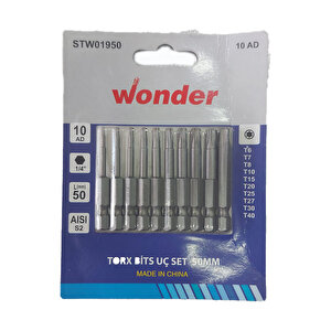 Wonder Torx Bits Uç Set 50mm 10 Lu (t6,t7,t8,t10,t15,t20, T25, T27, T30,t40)