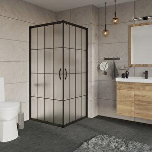 Duşakabin Kare 5mm Komple Buzlu Siyah Çizgi 75x95 Cm 75x95 cm