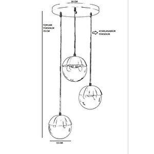 Küre 3 Lü Tepsili Siyah Füme Camlı Sarkıt