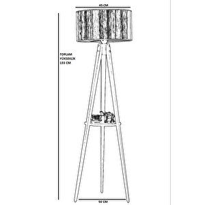 Sehpalı Tripod Siyah Silindir Siyah Abajurlu Lambader