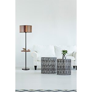 Mercan Siyah Sehpalı Silindir Renkli Lambader