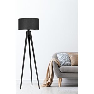 Tripod Siyah Silindir Siyah Abajurlu Lambader