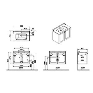 Vitra Root Classic 80 Cm Lacivert Kapaklı Banyo Dolabı Alt Modül Lavabo