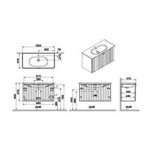 Vitra Root Groove 100 Cm Lacivert Kapaklı Banyo Dolabı Alt Modül Lavabo