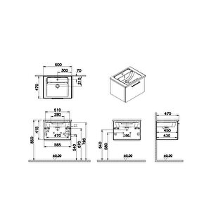 Vitra Root Flat 60 Cm Doğal Meşe Banyo Dolabı Alt Modül Ve Lavabo