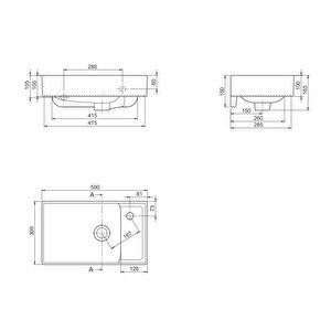 Turkuaz Cerastyle Sharp Etajer Uyumlu Damlalıklı Lavabo 50*30 Cm