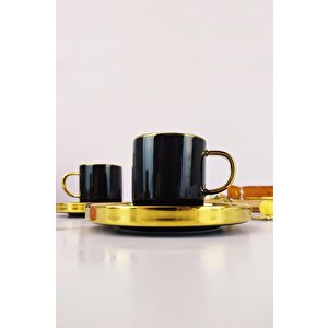 Kosova Porselen 2 Kişilik Yaldızlı Kahve Fincan Takımı Siyah Gold - İst-121