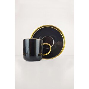 Kosova Porselen 2 Kişilik Yaldızlı Kahve Fincan Takımı Siyah Gold - İst-121