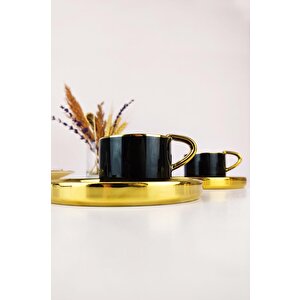 Kosova Porselen 2 Kişilik Yaldızlı Kahve Fincan Takımı Siyah  İst85