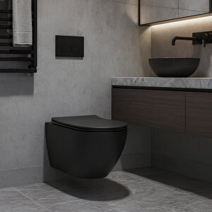 Rondo Kanallı Asma Klozet Siyah+ Yavaş Kapanan Kapak