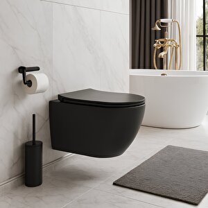 Rondo Kanallı Asma Klozet Siyah+ Yavaş Kapanan Kapak