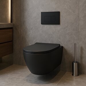 Turavit Rondo Kanallı Asma Klozet Siyah+ Yavaş Kapanan Kapak