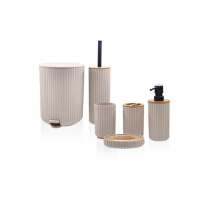 Stripe Banyo Seti Krem 6 Parça