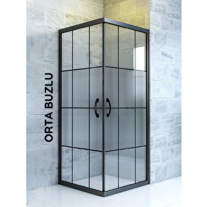 Duşakabin Kare Ortası Buzlu Siyah Çizgi 5mm H:190 100x120 cm