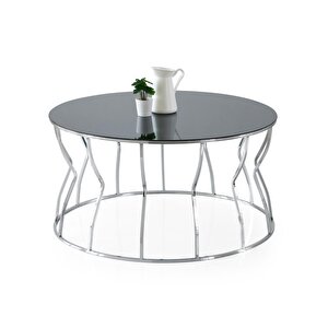 Lale Ayna Camlı Metal Orta Sehpa 80x42cm Gri