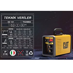 Cat Dz141t 140 Amper Tig Lift/mma Çanta Tipi Profesyonel Dijital İnverter Kaynak Makinesi + Cat Dx37 Avuç Taşlama