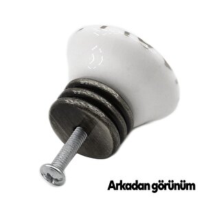 Carvent Lüks Porselen Düğme Beyaz Eskitme Antik Gümüş Mobilya Mutfak Dolap Kulpu Kulbu Kulpları