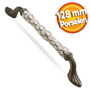 Carvent Lüks Porselen (128 Mm-12.8 Cm) Beyaz Eskitme Antik Gümüş Mobilya Mutfak Dolap Kulpu Kulbu