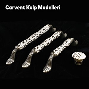 Carvent Lüks Porselen (128 Mm-12.8 Cm) Beyaz Eskitme Antik Gümüş Mobilya Mutfak Dolap Kulpu Kulbu