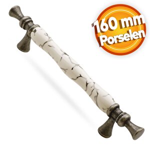Mairena Lüks Porselen 160 Mm Beyaz Eskitme Antik Gümüş Mobilya Mutfak Dolap Kulpu Kulbu Kulpları