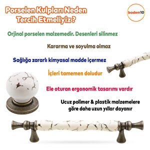 Mairena Lüks Porselen 160 Mm Beyaz Eskitme Antik Gümüş Mobilya Mutfak Dolap Kulpu Kulbu Kulpları