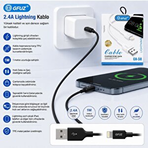 Gfuz Ca58 2.4a Usba To Lightning Data Ve Hızlı Şarj Kablosu Siyah