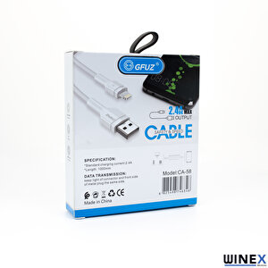 Winex Ca58 2.4a Usba To Lightning Data Ve Hızlı Şarj Kablosu Siyah