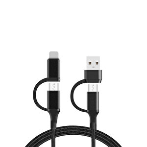 Schitec 100w 4in1 Type-c - Usb - Lightning - Type-c Çıkışlı Hızlı Data Ve Şarj Kablosu Siyah