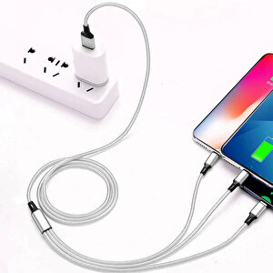 Tecno Samsung Galaxy A9 2019 3in1 Lightning, Type-c, Micro Çıkışlı Örgülü Hızlı Data Ve Şarj Kablosu
