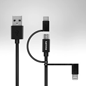 Philips Dlc3104t Mfi̇ Apple Lisanslı 3in1 Micro-lightining-type-c Hızlı Şarj Ve Data Kablosu 1.2m Siyah