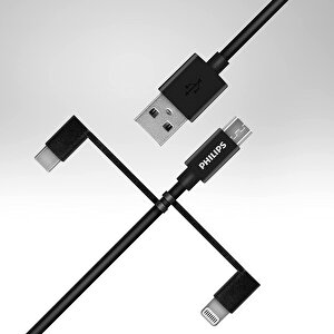 Philips Dlc3104t Mfi̇ Apple Lisanslı 3in1 Micro-lightining-type-c Hızlı Şarj Ve Data Kablosu 1.2m Siyah