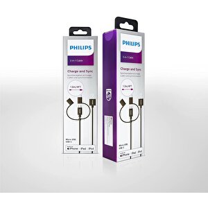 Philips Dlc3104t Mfi̇ Apple Lisanslı 3in1 Micro-lightining-type-c Hızlı Şarj Ve Data Kablosu 1.2m Siyah