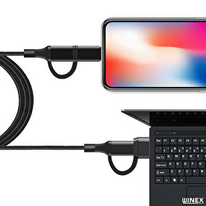 100w 4in1 Type-c - Usb - Lightning - Type-c Çıkışlı Hızlı Data Ve Şarj Kablosu Siyah