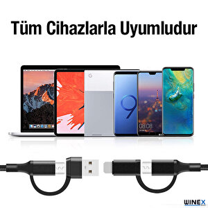 100w 4in1 Type-c - Usb - Lightning - Type-c Çıkışlı Hızlı Data Ve Şarj Kablosu Siyah