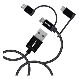Philips Mfi̇ Apple Lisanslı Dlc3106t 3in1 Micro Usb-lightining-type-c Hızlı Şarj Ve Data Kablosu 2m Siyah