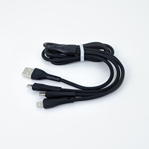 Ca107 Gfz 3in1 Micro, Lightning, Type-c Çıkışlı Data Ve Şarj Kablosu 3.4a Siyah