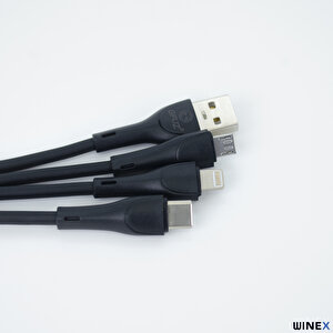 Ca107 Gfz 3in1 Micro, Lightning, Type-c Çıkışlı Data Ve Şarj Kablosu 3.4a Siyah