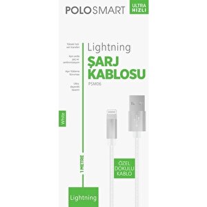Polosmart Psm06 Apple Uyumlu Lightning Hızlı Şarj Kablosu Beyaz 1 Metre
