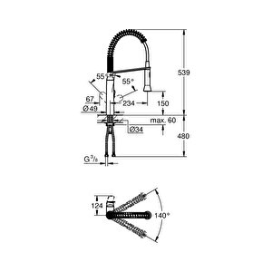 Grohe K7 Tek Kumandalı Spiralli Eviye Bataryası - 31379000