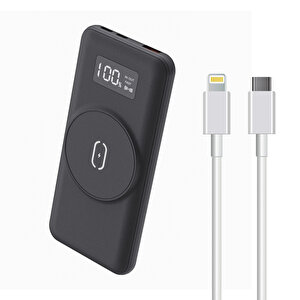 Dc-10wl Magsafe 10.000mah Kablosuz Dijital Göstergeli Standlı 2m Type-c To Lightning Kablolu Powerbank Siyah