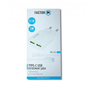 Factor M Çift Çıkışlı 2.1a Type-c Ev Tipi Şarj Aleti Set (fm101t)